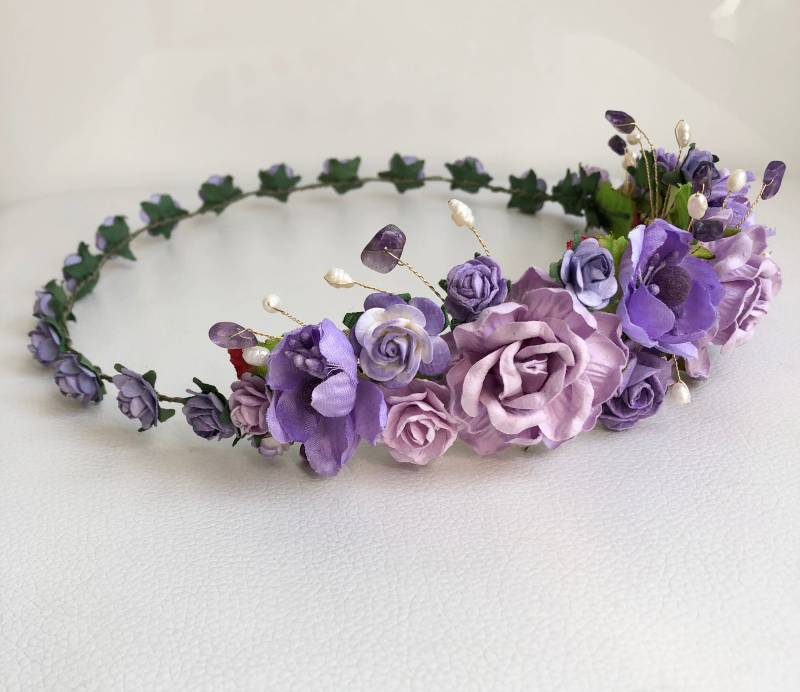 Lila Rose Blumenkrone Natürliche Amethyst & Perlen Braut Tiara von LittlePrincessCrown
