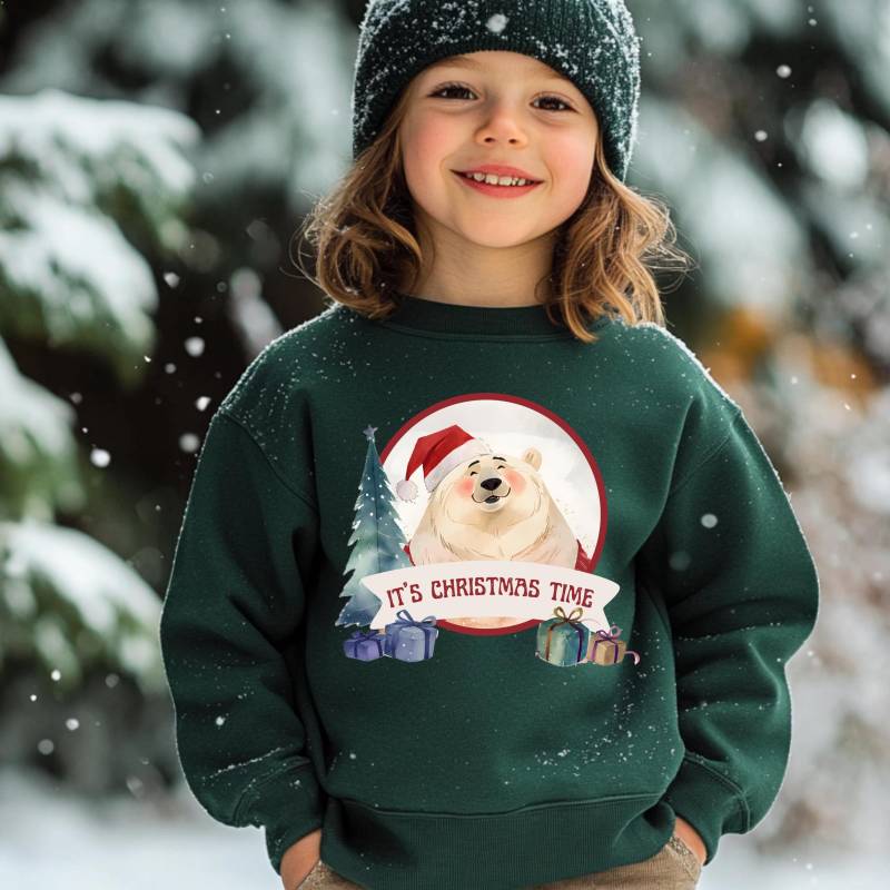 Kinderpullover Mit Eisbär-Motiv/Kids Christmas Sweatshirt With Polar Bear in Santa Hat von LittlePuffinFashion