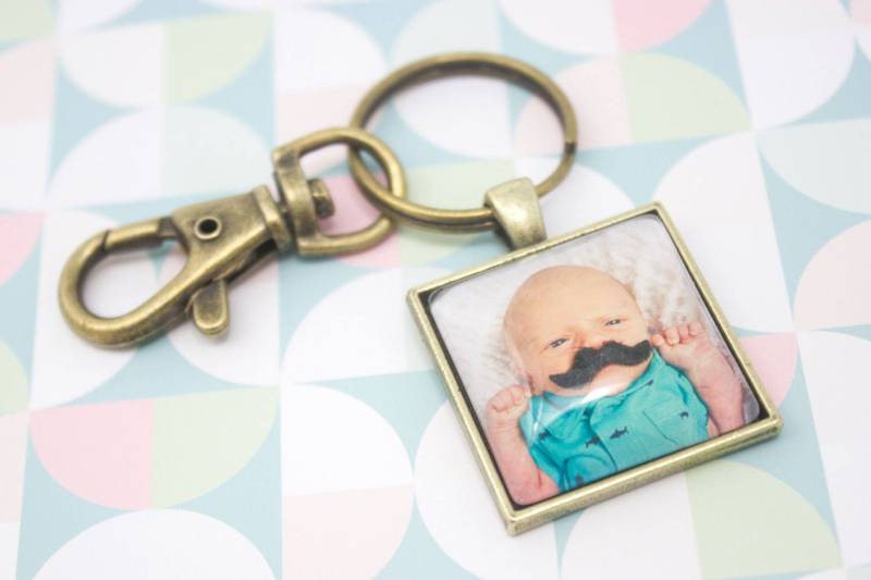 Foto Schlüsselanhänger - Personalisierter Schlüsselbund Kupfer Personalisierte Schlüsselkette Schlüsselring Bild 25 Mm/1 in Quadrat von LittlePurpleCrab