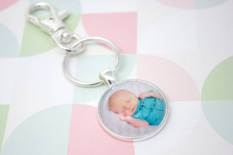 Personalisierter Foto Schlüsselanhänger - Silber Schlüsselbund Personalisierte Schlüsselkette Bild 25 Mm/1 in Kreis von LittlePurpleCrab