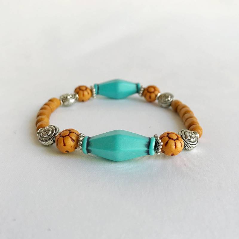 Chunky Holzperlenarmband Blau, Silber, Und Karamell Boho Schmuck Chunky Holzperlenarmband Blau, Silber, Und Karamell Boho Schmuck von LittleRabbitJewelry