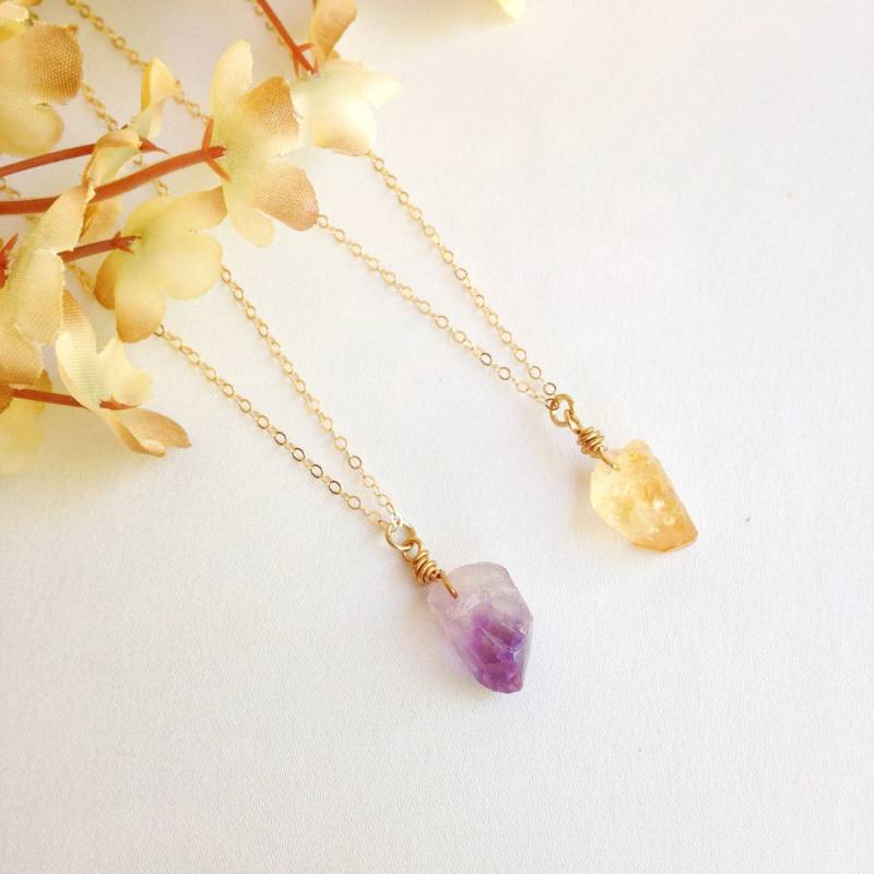 Rohe Kristallkette Amethyst Oder Citrin, Gold Fill Kette von LittleRabbitJewelry