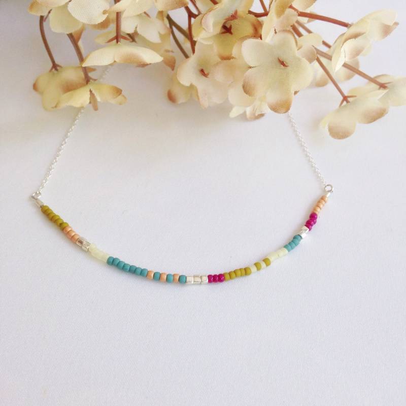 sterling Silber Seed Bead Halskette Boho-Schichtschmuck sterling Silber Seed Bead Halskette Boho-Schichtschmuck von LittleRabbitJewelry
