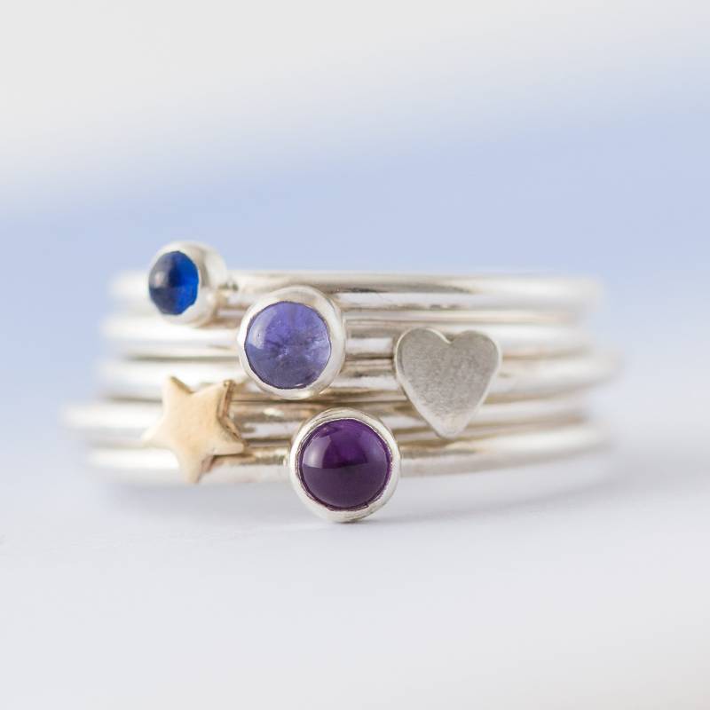 Sterling Silber Birthstone Edelstein Stapelring Sterling Silber Birthstone Edelstein Stapelring von LittleSilverStar2014