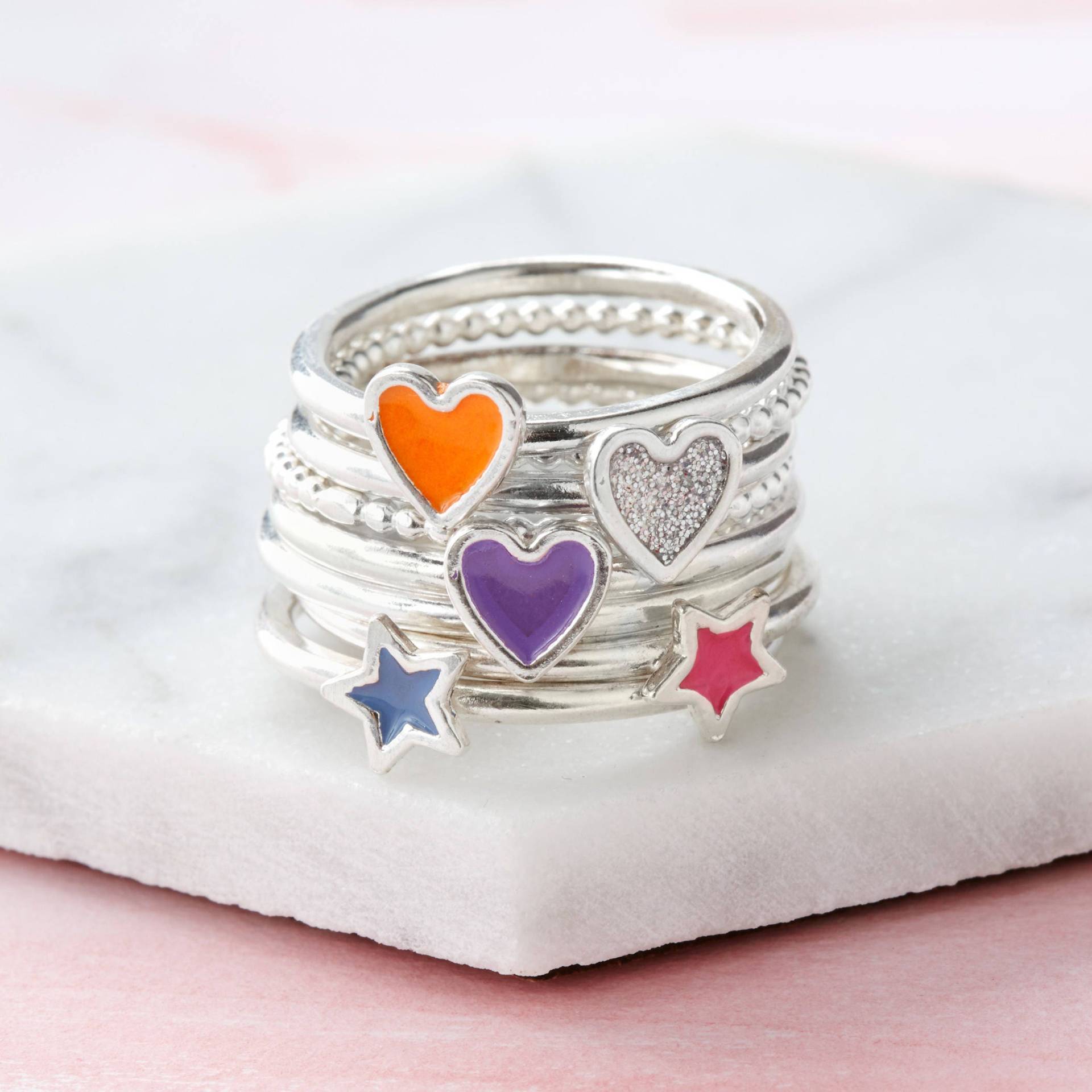 Zuckerwatte-Sterling-Silber Und Harz Zierliche Herz Stern Stapelring von LittleSilverStar2014