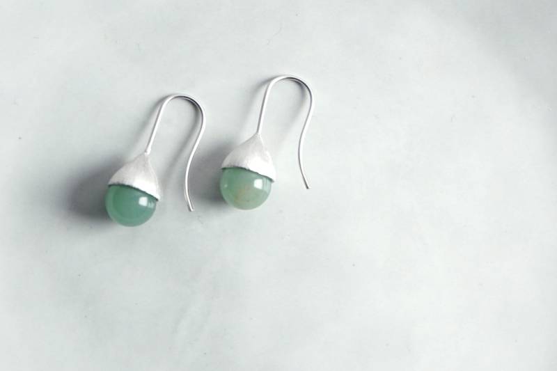 Ohrringe Ohrhänger Hütchen Silber Mit Perle Aventurin Grün von LittleUrbanThings