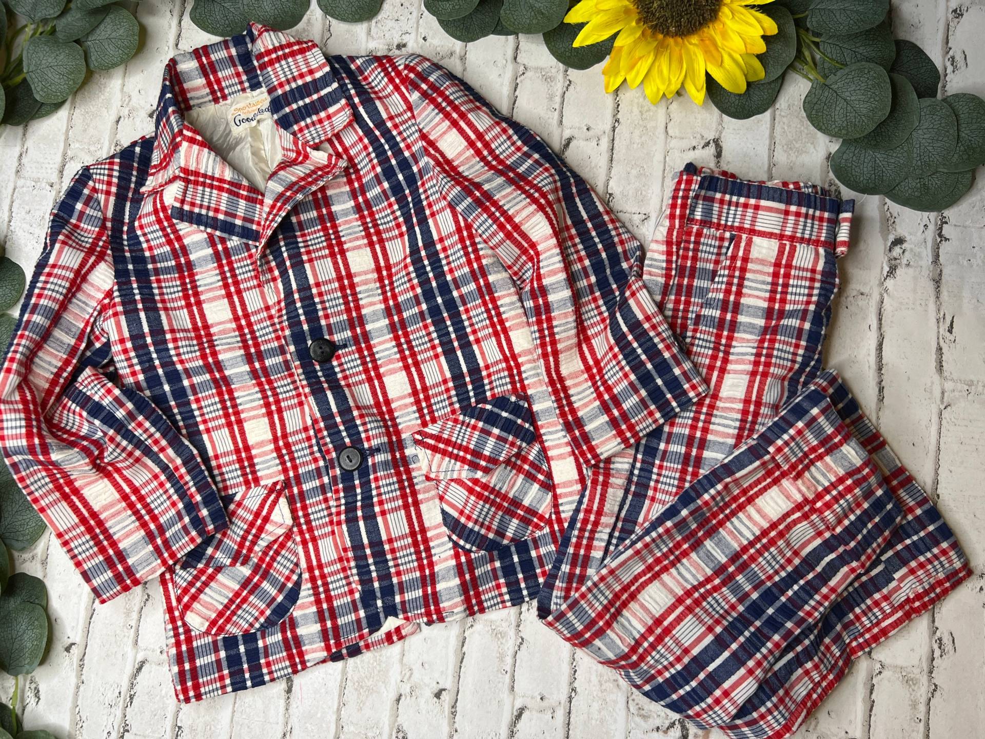 Vintage Jungen Good Lad Karierten Anzug Rot Blau Weiß Americana 4 von LittleVintageSoul