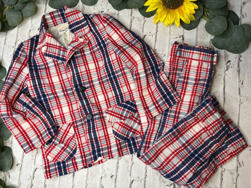 Vintage Jungen Good Lad Karierten Anzug Rot Blau Weiß Americana 4 von LittleVintageSoul