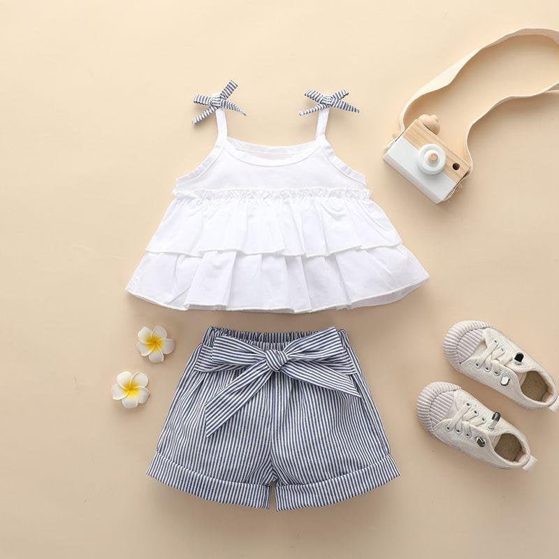 2 Stück Mädchen Sommer Outfit/Kinder Baby Kleinkind Top Und Shorts Set von LittleVogueCo