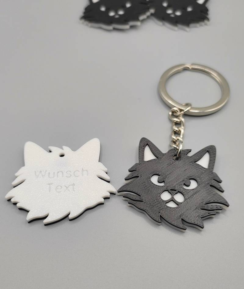 Katze Schlüsselanhänger Katzenkopf Katzenanhänger Plakette Anhänger 3D Druck von LittleWoodSaar