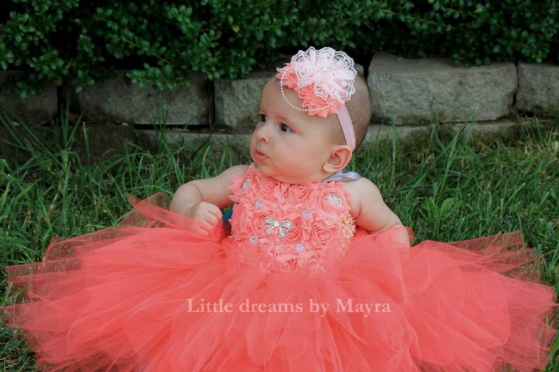 Coral Blumen Mädchen Tutu Kleid Und Passendes Haarteil Grösse Nb Bis 9 Jahre von LittledreamsbyMayra