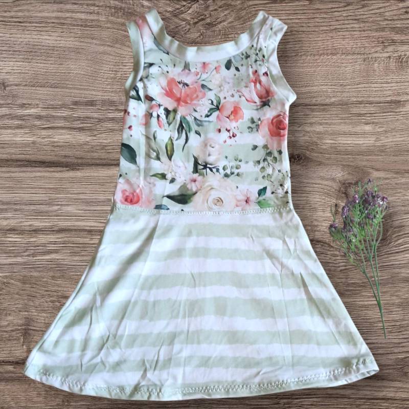 Sommerkleid Größe 128, Blumen, Streifen, Gestreift von Littlehandmadethinxx