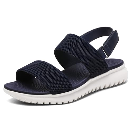 Damen Sandalen Backstrap Sandal Sommer Peep-Toe Walking Sandale,Blau,39 EU von Littleplum
