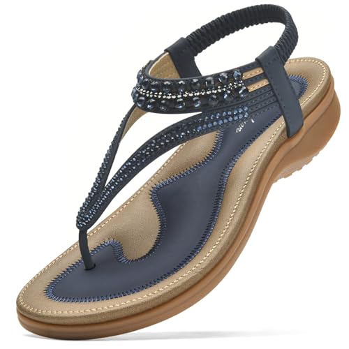 Littleplum Damen Sandalen Sommer Bequem Flach Sandaletten Bohemian Zehentrenner 1062,Blau,39 EU Littleplum Damen Sandalen Sommer Bequem Flach Sandaletten Bohemian Zehentrenner 1062,Blau,39 EU von Littleplum
