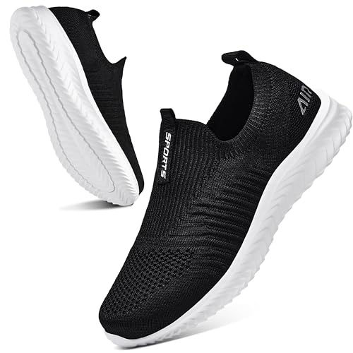 Littleplum Damen Sneaker Straßenlaufschuhe Atmungsaktiv Turnschuhe Leicht Laufschuhe Sportschuhe Slip On Schuhe,B Schwarz Weiß,42 EU von Littleplum