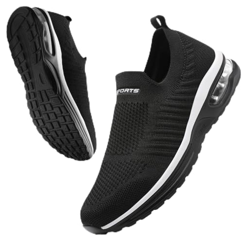 Littleplum Damen Slip On Sneakers Leicht Turnschuhe Bequem Atmungsaktiv Mesh Sneakers Damen Sportschuhe,B Schwarz Weiß,37 EU von Littleplum