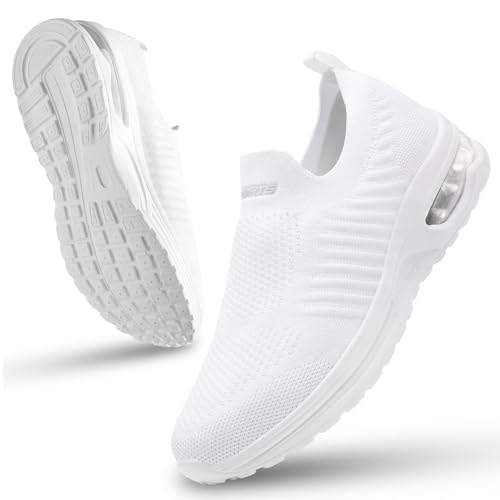 Littleplum Damen Slip On Sneakers Leicht Turnschuhe Bequem Atmungsaktiv Mesh Sneakers Damen Sportschuhe,B Weiß,42 EU von Littleplum