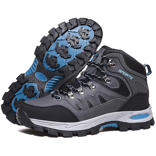 Littleplum Herren Wanderschuhe Winterschuhe Waterproof Wanderstiefel Outdoor Rutschfest High Top Trekkingschuhe,A Grau Schwarz,44 EU von Littleplum