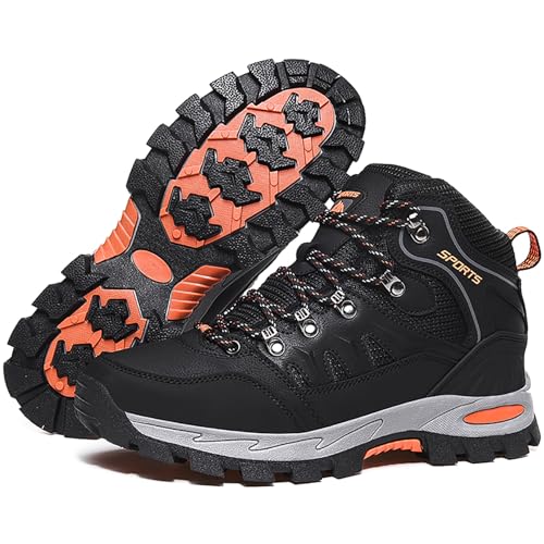 Littleplum Herren Wanderschuhe Winterschuhe Waterproof Wanderstiefel Outdoor Rutschfest High Top Trekkingschuhe,A Schwarz Orange,41 EU von Littleplum