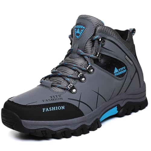 Littleplum Herren Wanderschuhe mit Warm Gefütter Atmungsaktiv Outdoor Trekkingschuhe Rutschfeste Hiking High Top Wanderstiefel Leichte Sportschuhe, A Grau, 45 EU von Littleplum