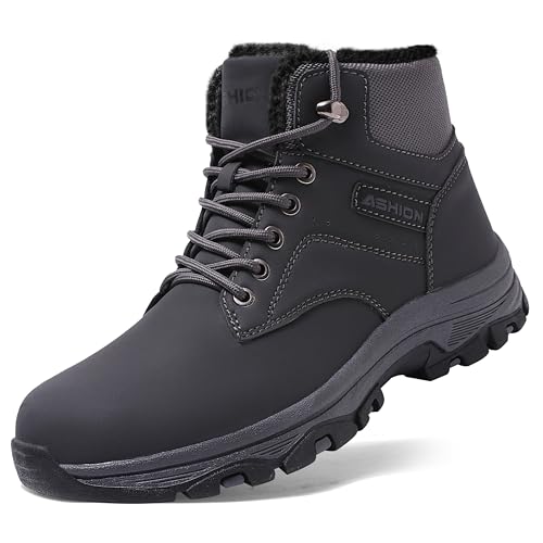 Littleplum Herren Winterschuhe Winterstiefel mit Warm Gefüttert Warm Wasserdicht Wanderschuhe Schneestiefel,Grau,39 EU von Littleplum