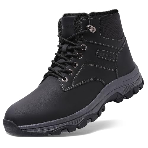 Littleplum Herren Winterschuhe Winterstiefel mit Warm Gefüttert Warm Wasserdicht Wanderschuhe Schneestiefel,Schwarz,43 EU von Littleplum