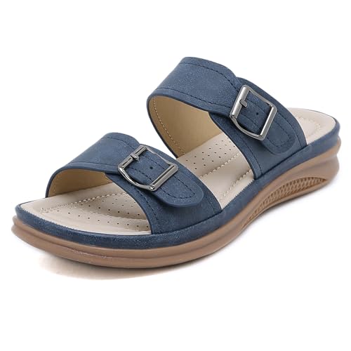 Littleplum Pantoletten Damen Sandalen mit Arch Support Komfortable & Einfach Sandelen fur Damen,Blau,41 EU von Littleplum