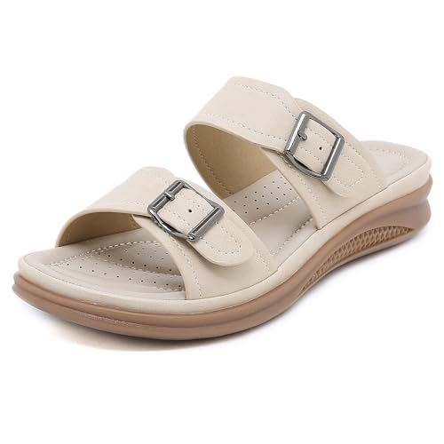 Littleplum Pantoletten Damen Sandalen mit Arch Support Komfortable & Einfach Sandelen fur Damen,Perlweiß,41 EU von Littleplum