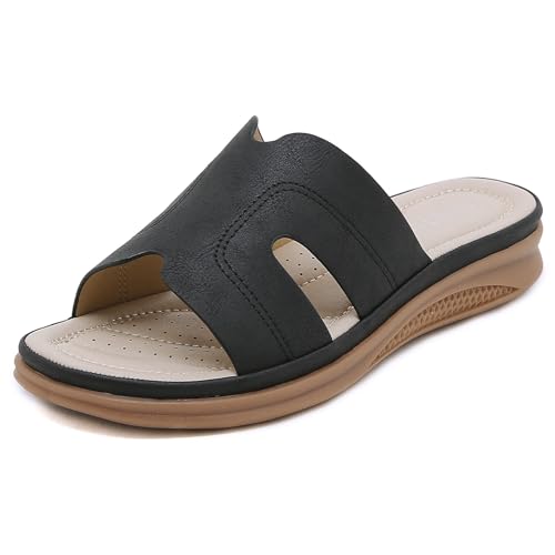 Littleplum Pantoletten Damen Sandalen mit Arch Support Komfortable & Einfach Sandelen fur Damen,Schwarz,40 EU von Littleplum
