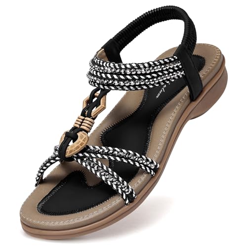 Littleplum Sandalen Damen Flach Sandaletten Bohemia Sommersandalen Bequem Sandale,Schwarz,42 EU Littleplum Sandalen Damen Flach Sandaletten Bohemia Sommersandalen Bequem Sandale,Schwarz,42 EU von Littleplum