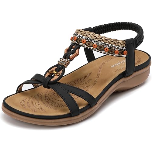 Littleplum Sandalen Damen Freizeit Flach Sandalette Handarbeit mit Strass Perlen Bohemia Strand Schuhe,B Schwarz 37 EU Littleplum Sandalen Damen Freizeit Flach Sandalette Handarbeit mit Strass Perlen Bohemia Strand Schuhe,B Schwarz 37 EU von Littleplum