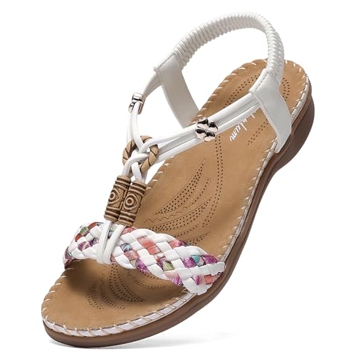 Littleplum Sandalen Damen Freizeit Flach Sandalette Handarbeit mit Strass Perlen Bohemia Strand Schuhe,B Weiß 38 EU Littleplum Sandalen Damen Freizeit Flach Sandalette Handarbeit mit Strass Perlen Bohemia Strand Schuhe,B Weiß 38 EU von Littleplum