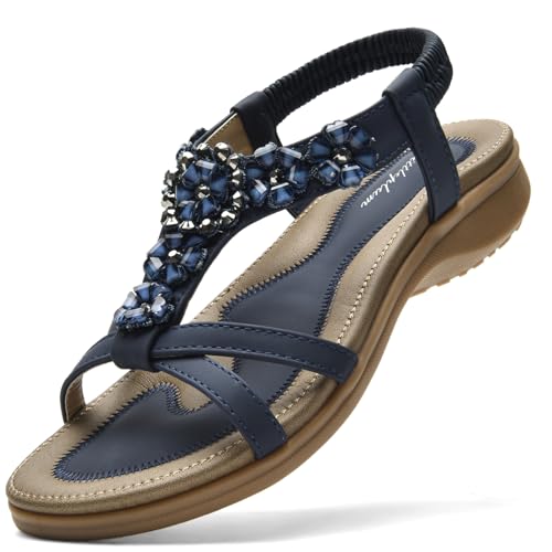 Littleplum Sandalen Damen Sommer Strand Flip Flops Freizeit Flach Sandaletten 1061,Blau,40 EU von Littleplum