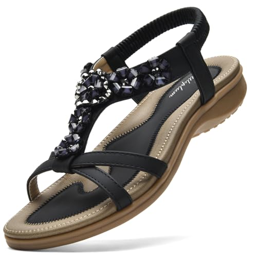Littleplum Sandalen Damen Sommer Strand Flip Flops Freizeit Flach Sandaletten 1061,Schwarz,38 EU von Littleplum