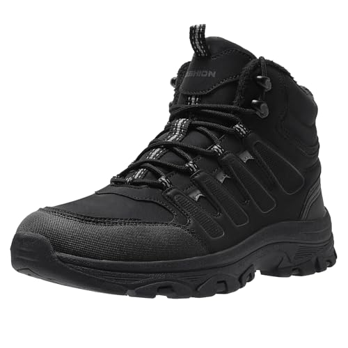 Littleplum Wanderschuhe Herren Trekkingschuhe Wanderstiefel Wasserdicht Herren Winterschuhe Warm Gefüttert High Rise Outdoor Sportschuhe(B Alle Schwarz,40EU) von Littleplum