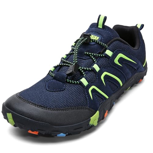 Littleplum Wanderschuhe Jungen Trekkingschuhe Kinder Barfußschuhe Atmungsaktiv rutschfest Outdoorschuhe Traillaufschuhe(N Dunkelblau Grün,31EU) von Littleplum
