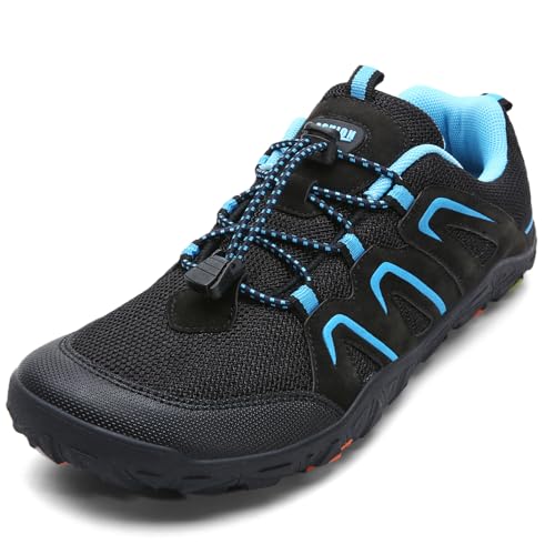 Littleplum Wanderschuhe Jungen Trekkingschuhe Kinder Barfußschuhe Atmungsaktiv rutschfest Outdoorschuhe Traillaufschuhe(Schwarz Blau,35EU) von Littleplum