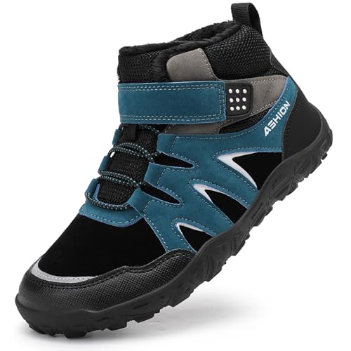Littleplum Winterschuhe Jungen Winterstiefel Kinder Barfussschuhe Winter Warm Gefüttert Schneestiefel Wanderstiefel(B Seeblau,40EU) von Littleplum