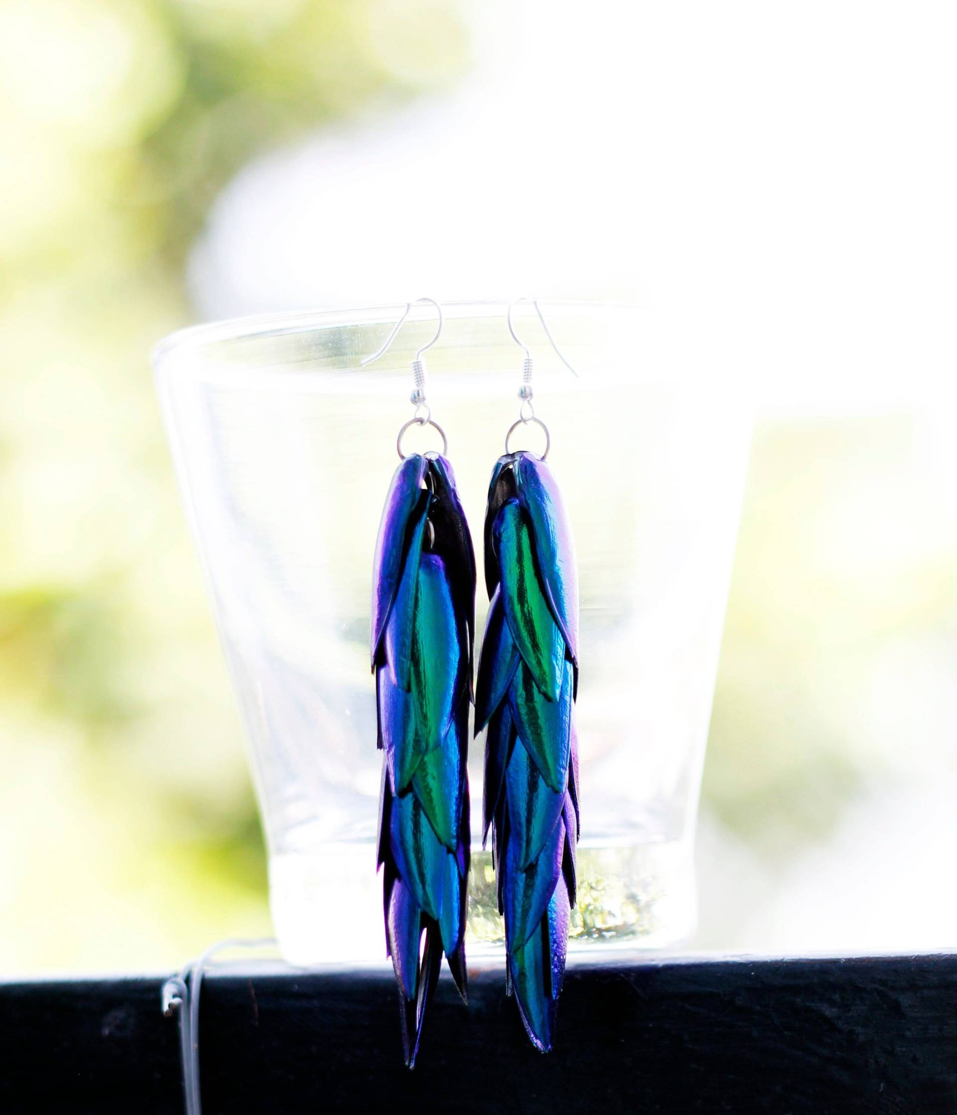 Schillern Smaragd Grün Blau Juwel Elytra Käfer Flügel 4 "Lange Tropfen Ohrringe Natürliche Kunst Thai Handwerk Elegant Bunt Von Der Natur." von Littlewingsmagic