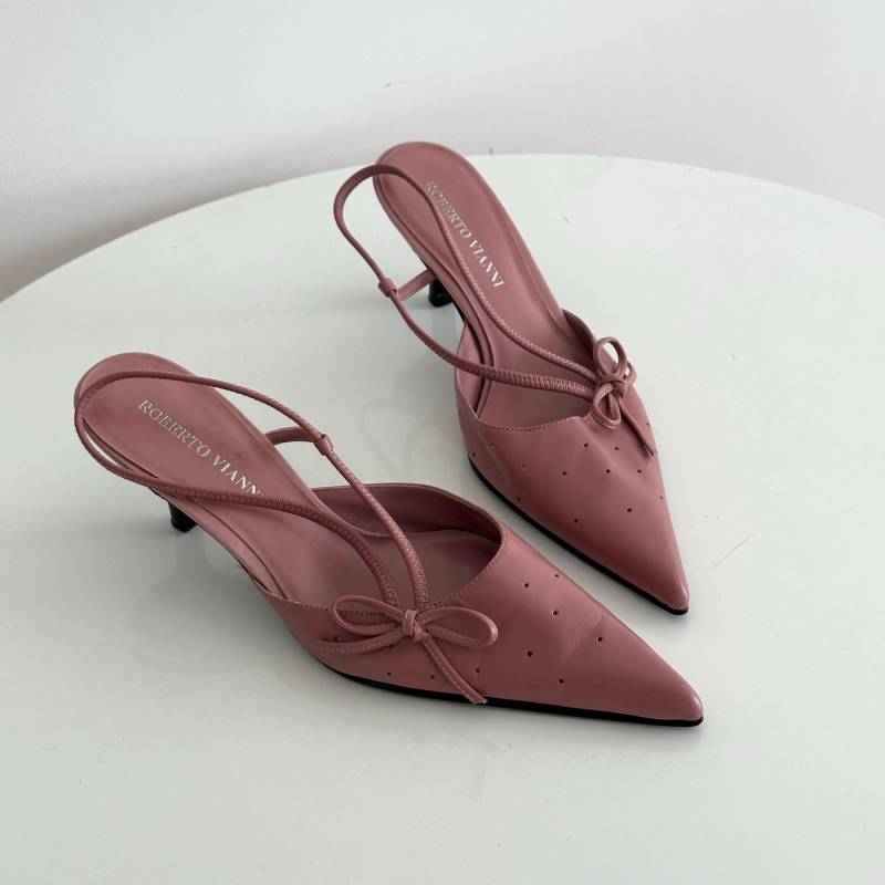 Roberto Vianni Vintage Rosa Leder Slingback Kitten Heels/Spitzen Riemchen Pumps Mit Schleife Retro 00S 90S Y2K Italy Eu 38 von Litucha