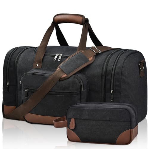 Litvyak Duffle Bag for Travel,Carry on Bag Travel Bags for Men Canvas Duffel Bag Overnight Weekend Gym Bag Carry On Luggage Bags with Toiletry Bag, Schwarz+Kulturbeutel, Seesack von Litvyak