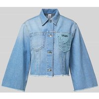Liu Jo White Cropped Jeansjacke mit Fransen und Brusttaschen in Blau, Größe XL von Liu Jo White