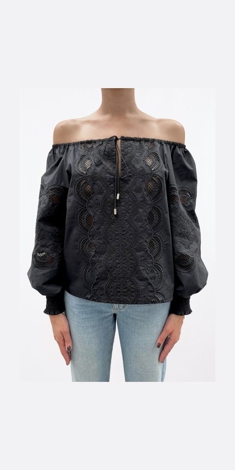 Liu Jo Carmenbluse – Elegante Langarmbluse mit Stickerei - Bluse schulterfrei von Liu Jo