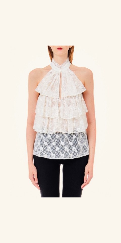 Liu Jo Neckholdertop - Mesh Top - Ärmelloses Rüschen Top - festliches Neckholdertop von Liu Jo