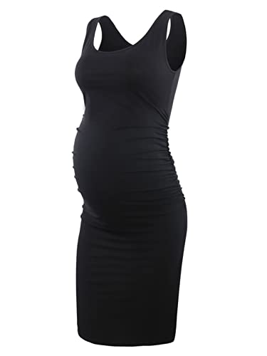Liu & Qu damen mutterschaft ärmel tank kleider seite ruching figurbetontes kleid für die täglichen tragen oder baby-dusche groß schwarz von Liu & Qu