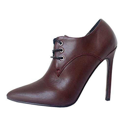 High Heels 12CM Lacklederschuhe Damenschuhe mit dünnem Absatz, Klassische Spitze Zehenschuhe,Braun-36 von LiuGUyA