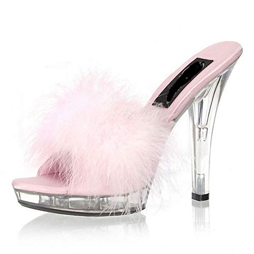 High Heels 13 cm Fashion Hairy Stiletto Heel Super High Heel Display Damen Sandalen Hausschuhe,Pink-37 von LiuGUyA