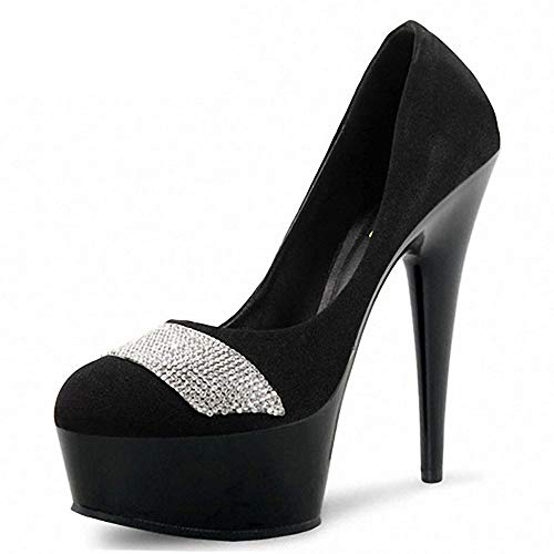 High Heels 15CM Prinzessin wasserdichte Plattform Hochzeitsschuhe Strasssteine,Black-37 von LiuGUyA