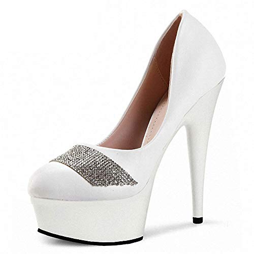 High Heels 15CM Prinzessin wasserdichte Plattform Hochzeitsschuhe Strasssteine,White-36 von LiuGUyA