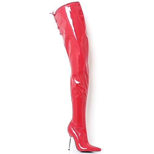 LiuGUyA High Heels, faltbar, Overknee-Stiefel für Damen, 12 cm, schmale Stiefel, modische Stiefel mit spitzer Zehenpartie, Rot-45 von LiuGUyA
